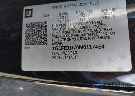 2021 Chevrolet Camaro Rwd Lt1 from USA, damaged, VIN 1G1FE1R70M0117464